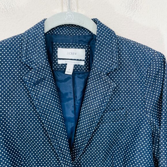 J. Crew Schoolboy Blazer Womens Size 2 Navy Blue White Polka Dot 2-Button Jacket - Picture 4 of 10